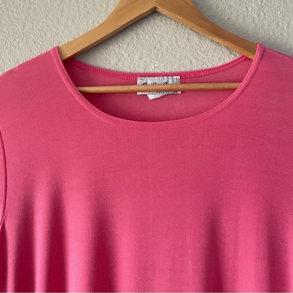 Carolyn Strauss Collection Liquid Knit Tunic Top Womens 1X Pink Slinky Side Slit - Picture 3 of 10